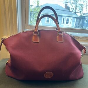 Dooney & Bourke Red Canvas Tote with Leather Accents